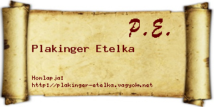 Plakinger Etelka névjegykártya